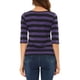 thumbnail image 3 of Camiseta básica de ajuste slim con cuello redondo y mangas de codo para mujeres INSPIRE CHIC, estampada, 3XL, negra y morada, 3 of 6