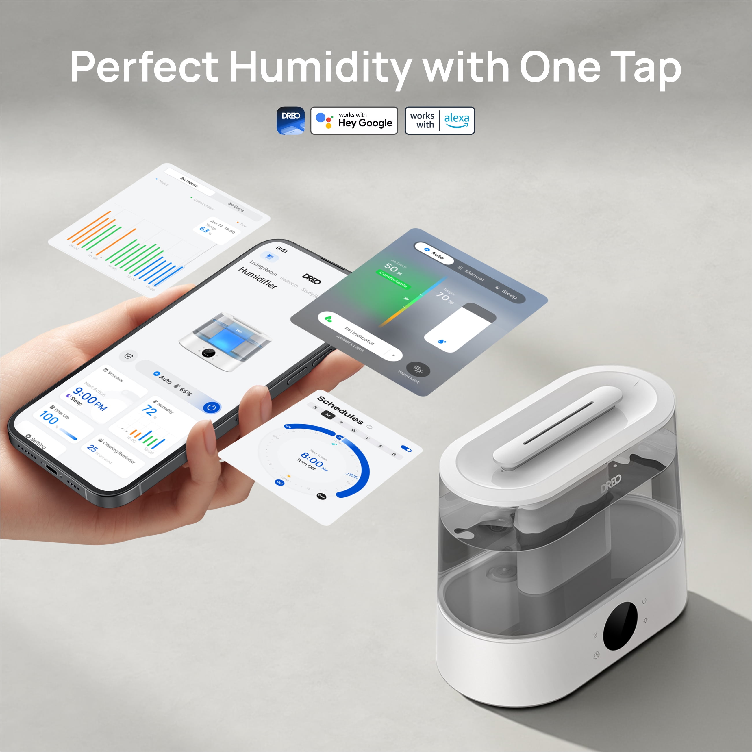 DREO Smart Humidifier for Room, 4L Cool Mist Top-Fill Ultrasonic Humidifier, Touch/APP/Voice Control, 36H Runtime, 28dB quiet, Essential Oil Diffuser & Customizable RGB Light Humidifier for Bedroom