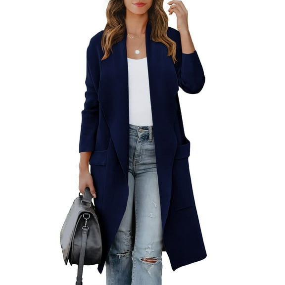 Women's Casual Long Sleeve Draped Open Front Knit Pockets Cardigan Jackets Sweater Oversized Sweaters For Women Fall Blue