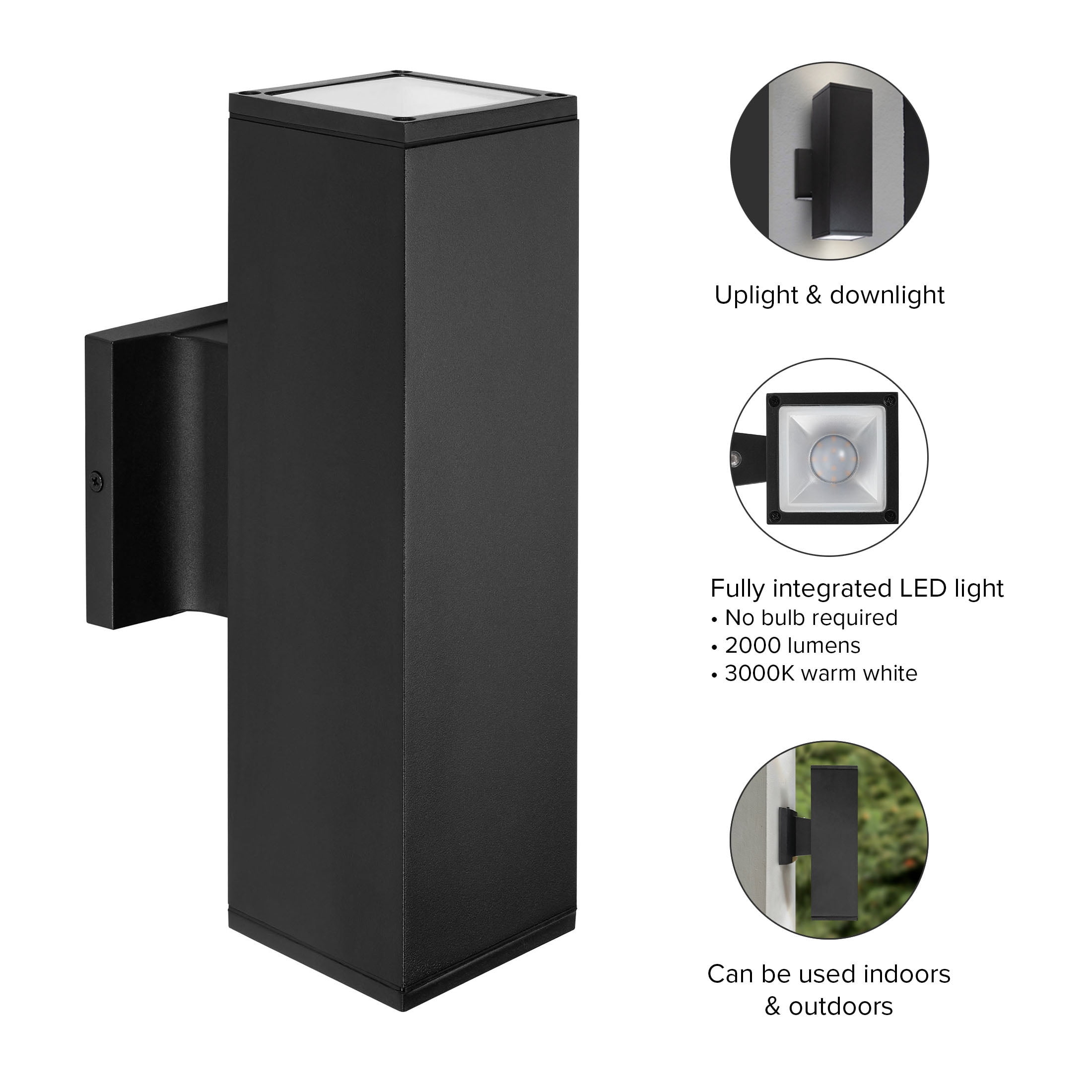 Maxxima LED Rectangular Outdoor Wall Wash, Up and Down Sconce Light, 24 Watt, 2000 Lumens, 3000k Warm White, Dusk to Dawn Sensor