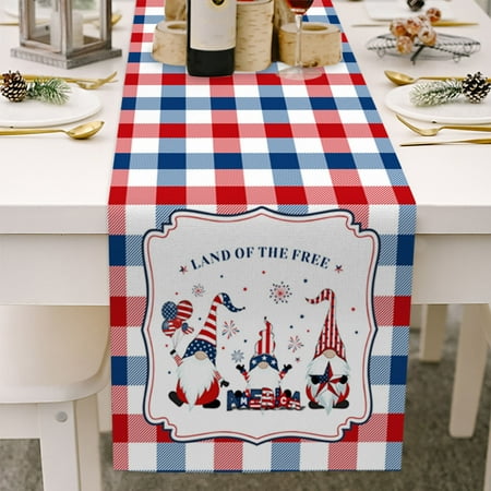 

TINYSOME July 4th Independence Day Table Runner Cotton Linen Gnome Tablecloth for Dinning Table Decoration