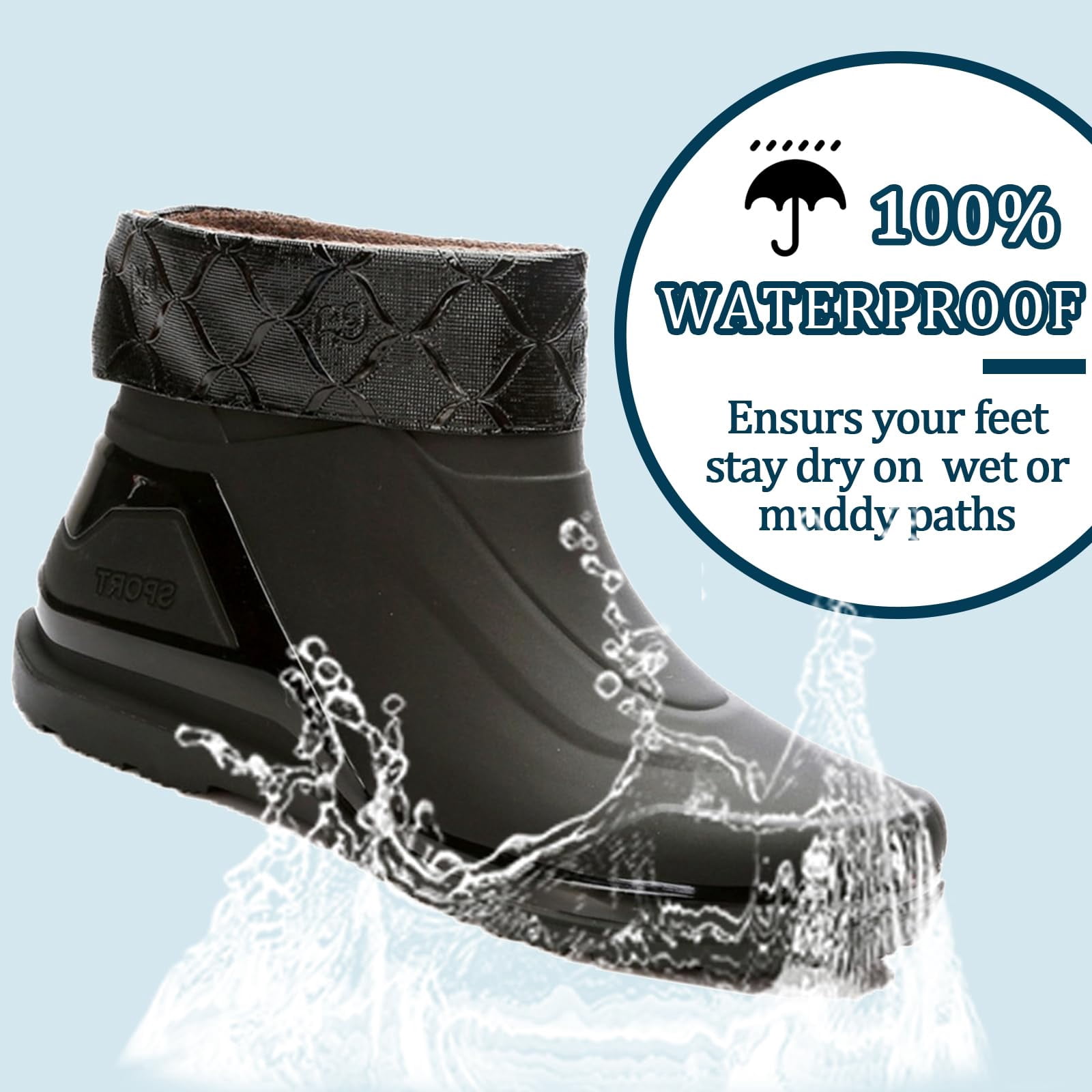 AUXDIQ Rain Boots Men Short Ankle Waterproof Rain Shoes Outdoor Garden Shoes