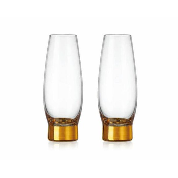 Godinger 27679 8 oz Gold Column Flute Glass Set of 2