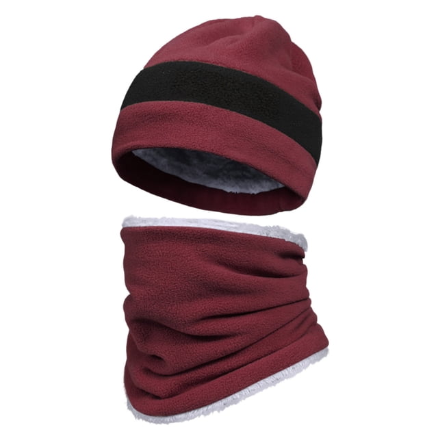 Two In One Winter Warm Face And Hat Unisex Knit Cap And Neck Gaiter Set For Outdoor Use Warm Lined Headwear
