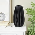 thumbnail image 2 of DecMode 14" Abstract Dimensional Wavy Ribbed Black Ceramic Vase with Floral Shaped Rim, 2 of 9