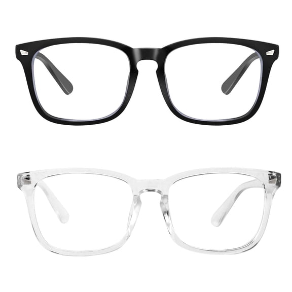 Somnr Blue Light Blocking Glasses, Anti Eye Strain Headache (Sleep Better),Computer Reading Glasses UV400 Transparent Lens - Black   Transparent 2 Pack