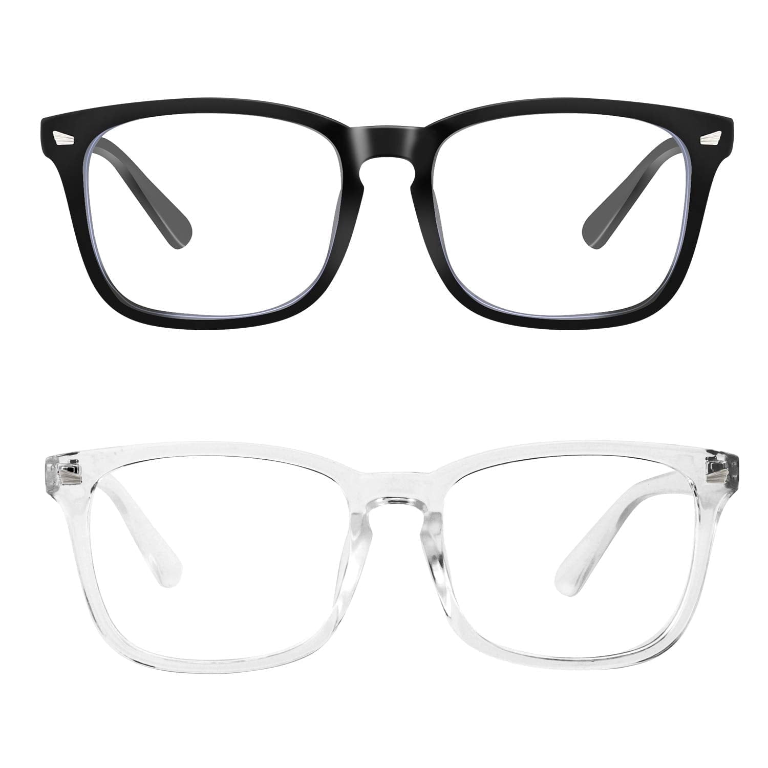 Somnr Blue Light Blocking Glasses, Anti Eye Strain Headache (Sleep Better),Computer Reading Glasses UV400 Transparent Lens - Black + Transparent 2 Pack