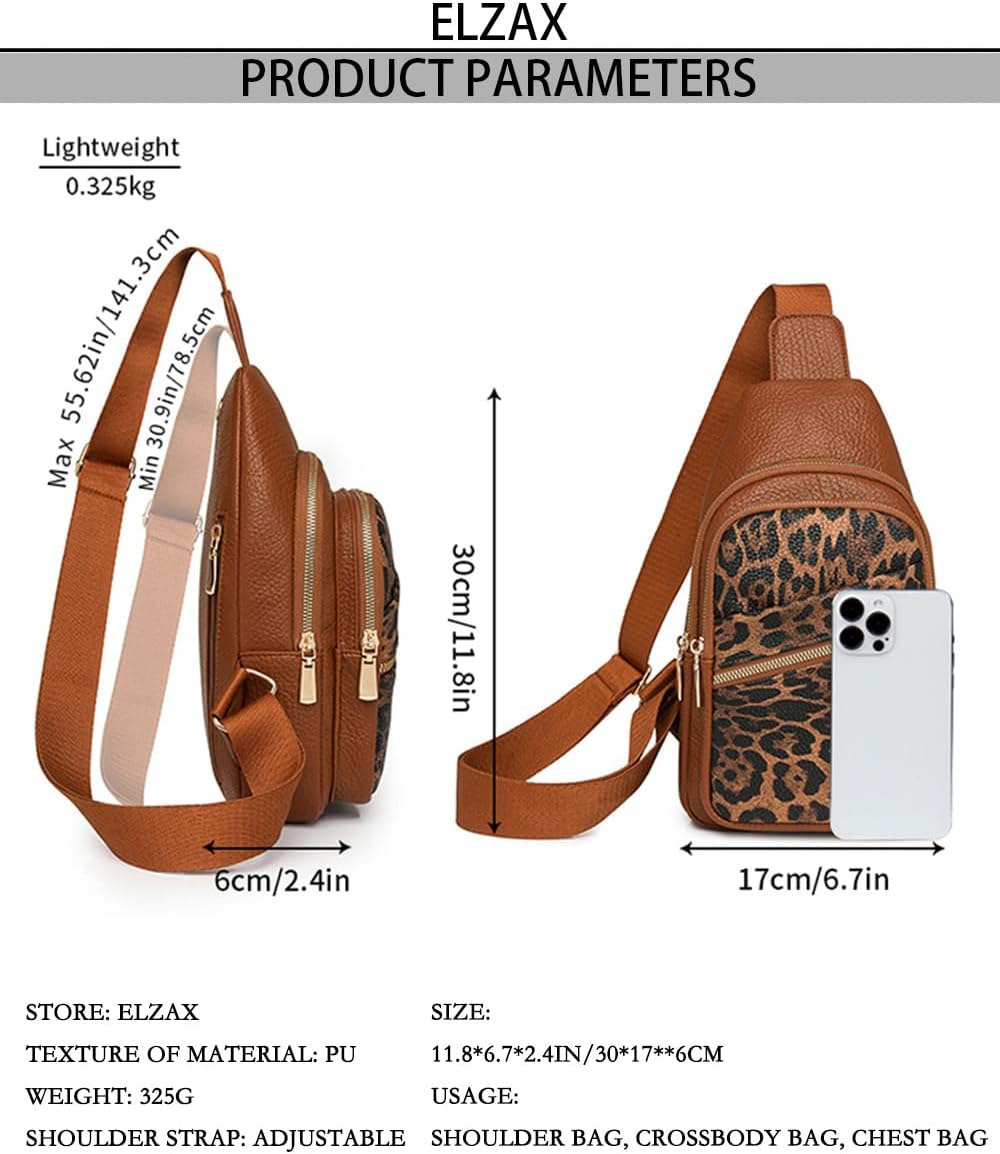 Leopard Chest Sling Bag for Women Cheetah Print Crossbody Chest Pack Animal Print Purse Leopard Purse Fanny Daypack