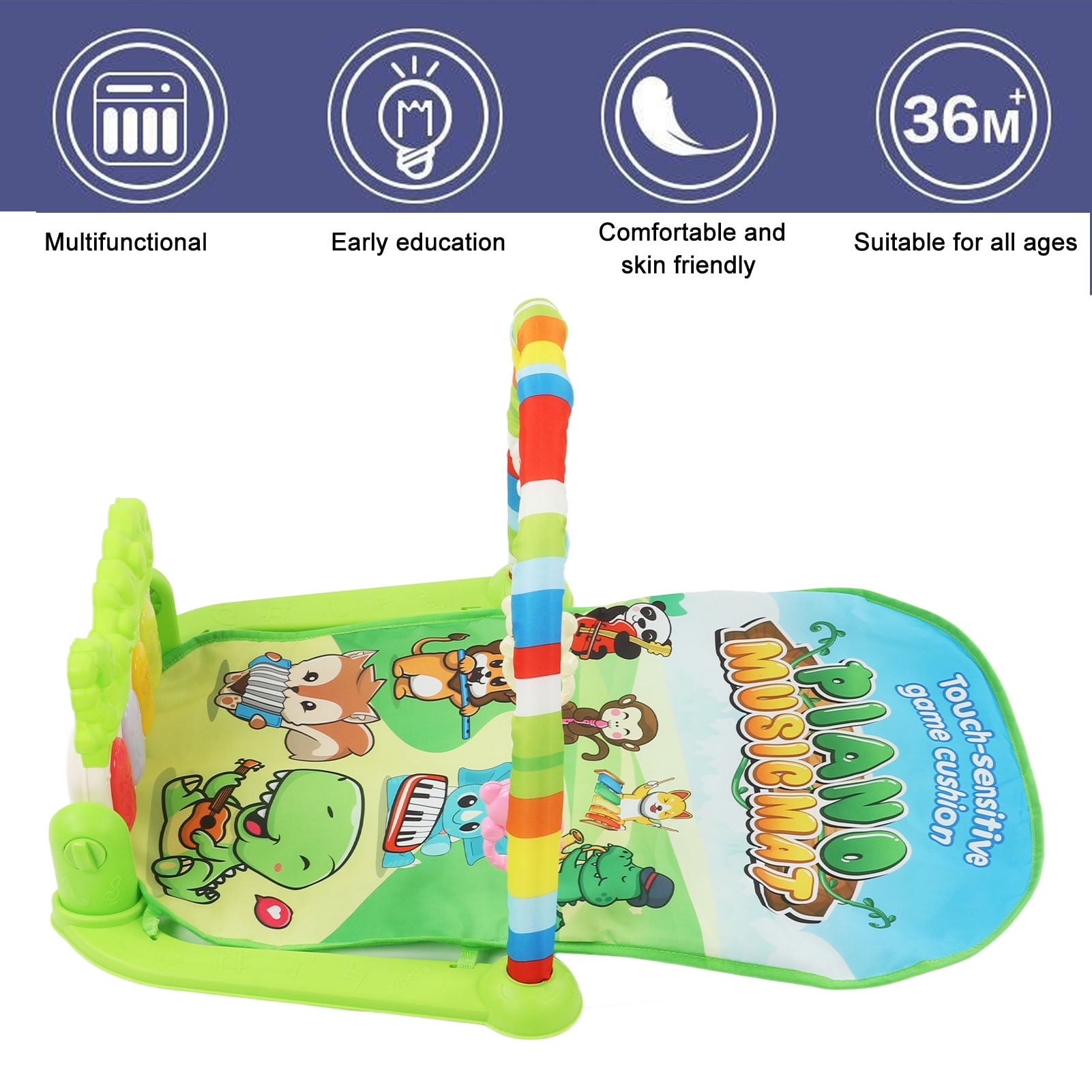 LAZIOEGR Baby Gym Activity Mat Kick & Play Piano with Musical Toys, Educational Sound and Light Playmat for Infants and Newborns, Green