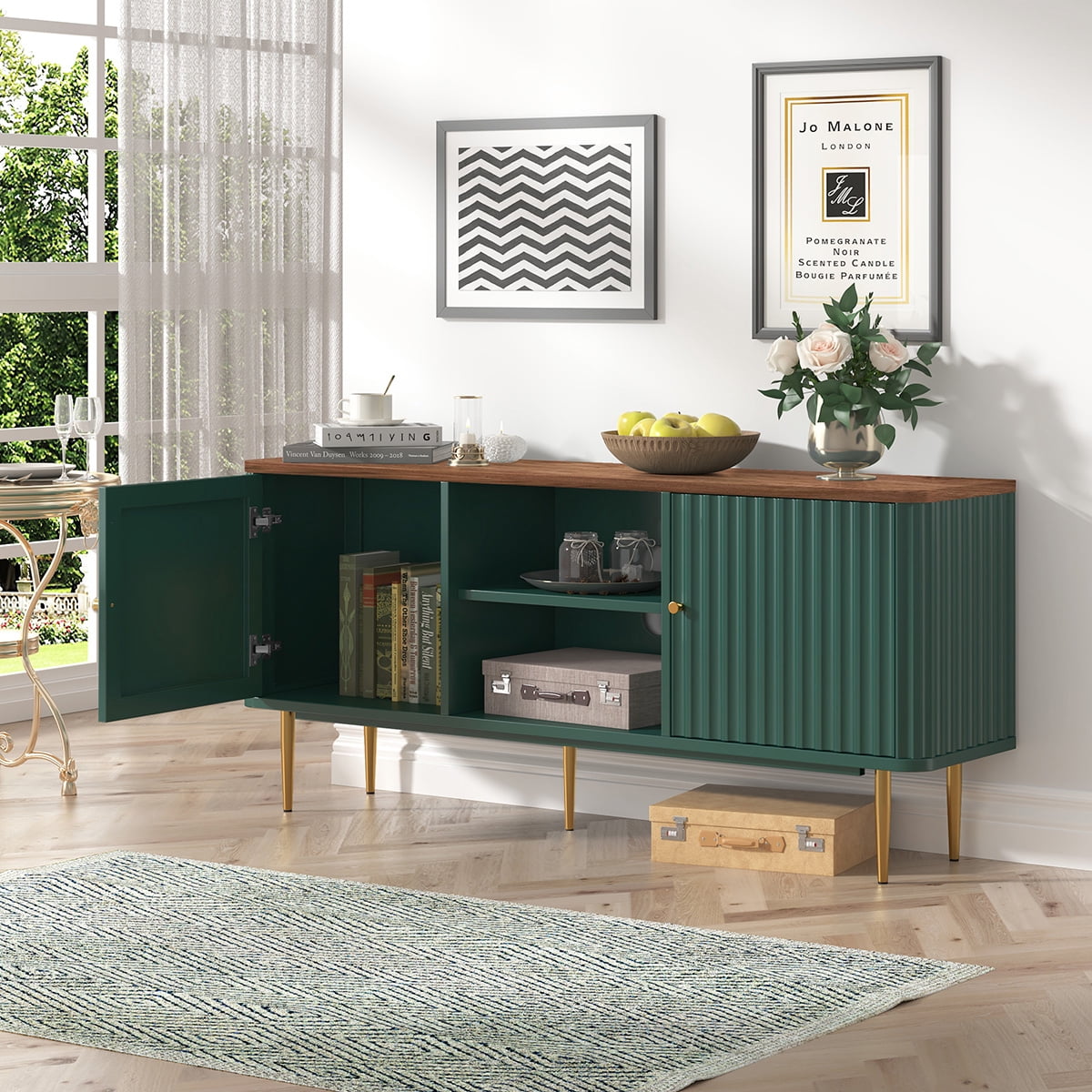 HLR Modern Fluted 55" TV Stand for 65 Inch TV with Storage, Entertainment Center for Living Room, Green