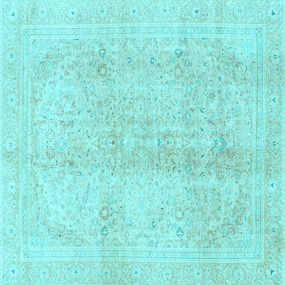 Ahgly Company Indoor Square Abstract Light Blue Modern Area Rugs, 7' Square