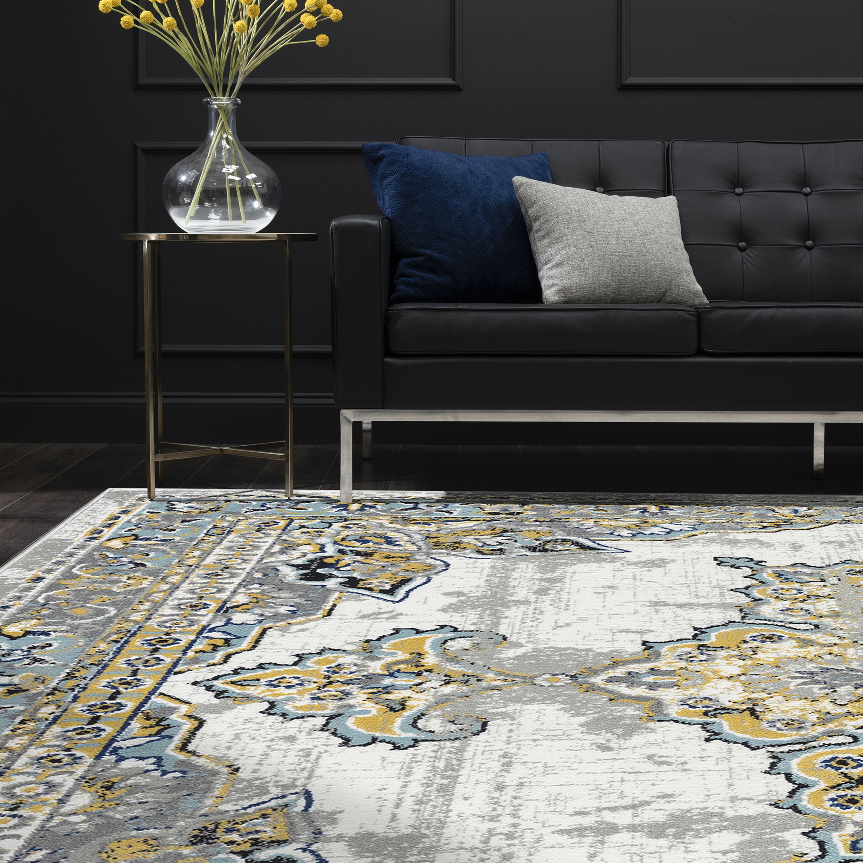 Traditional 2x8 Area Rug (2'3'' x 7'3'') Medallion Cream, Blue Indoor Runner Easy to Clean