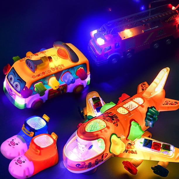 Juego de coches universales de juguete eléctrico para niños, modelo luminoso de cuatro ruedas, avión para niños, camión de bomberos