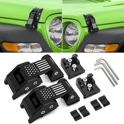 Aluminium Alloy Hood Hold-Down Latch Hood Lock Catch & Bracket with Flag for 2007-2017 Jeep Wrangler JK JKU/ 2018-2023 Wrangler JL JLU /2020-2023 Gladiator JT$$Vehicle Parts & Accessories