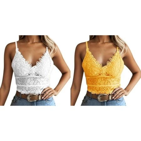2-Pack Plus Size Lingerie Vest Bra Wireless Camisole Underwear Crop V Neck Women plus Size Bustier for Women Lingerie Lingerie for Women Set Lingerie Women Hot Exotic Lingerie Chemise