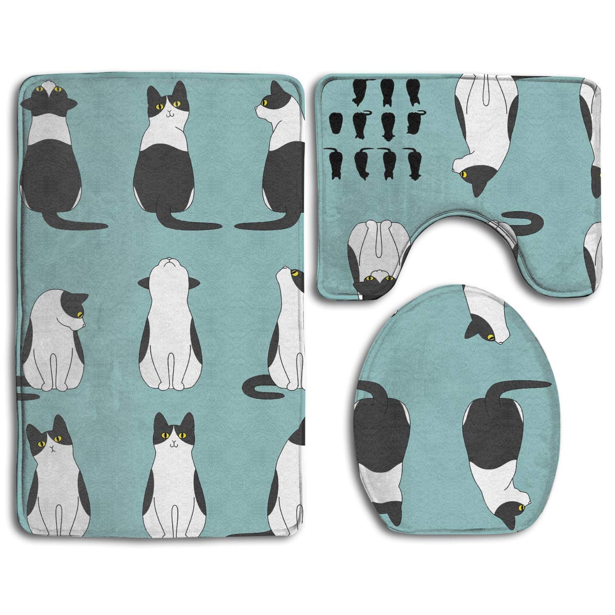 CHAPLLE Sitting Cat 3 Piece Bathroom Rugs Set Bath Rug Contour Mat and