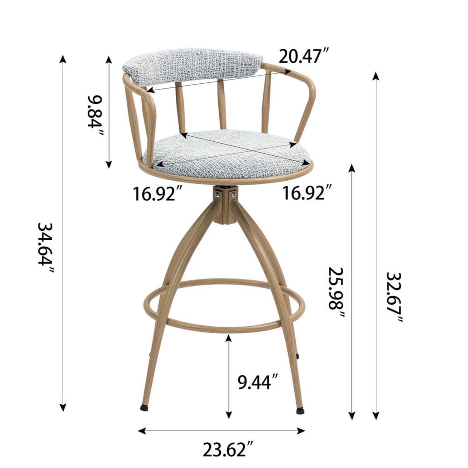 Demi Bonn 34" Counter Height Bar Stools Set of 2, Fabric Cover Swivel Barstools with Back, Kitchen Island Countertop Chairs for Dining Room, Beige