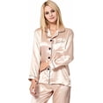 thumbnail image 2 of Conjunto de pijama para mujer, de manga larga, de satén de seda, con botones suaves, ropa de dormir para estar en casa, 2 of 5
