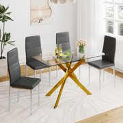 51.18 Rectangular Glass Dining Table, Holaki Modern Tempered Glass Kitchen Table with Sturdy Metal Legs, Dinning Room Table for Home Dinner, Gold