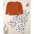 thumbnail image 3 of 4T Baby Girls Outfits 5T Girls Pant Sets Toddler Girls Long Sleeve Solid Color Top Butterfly Print Pants 2PCS Set Brown, 3 of 8