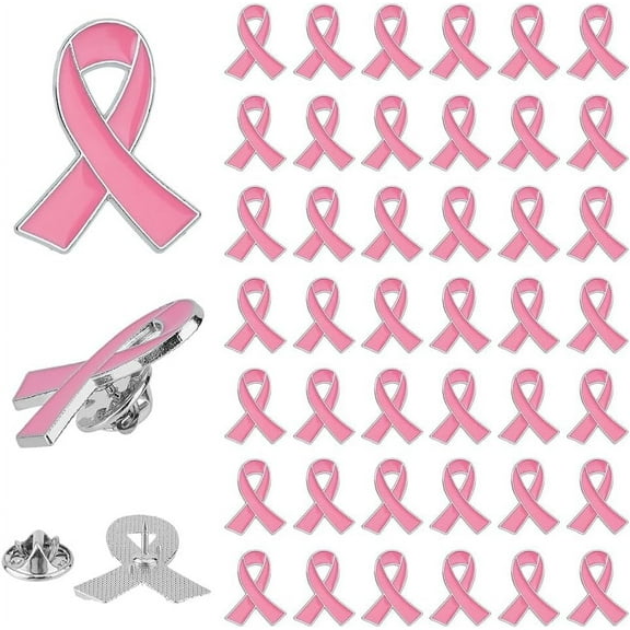 60Pcs Breast Cancer Awareness Ribbon Enamel Pins Official Pink Alloy Badges Enamel Hope Ribbon Brooches Pink Ribbon Pins for Backpack Clothes 26x21x1.5mm DIY