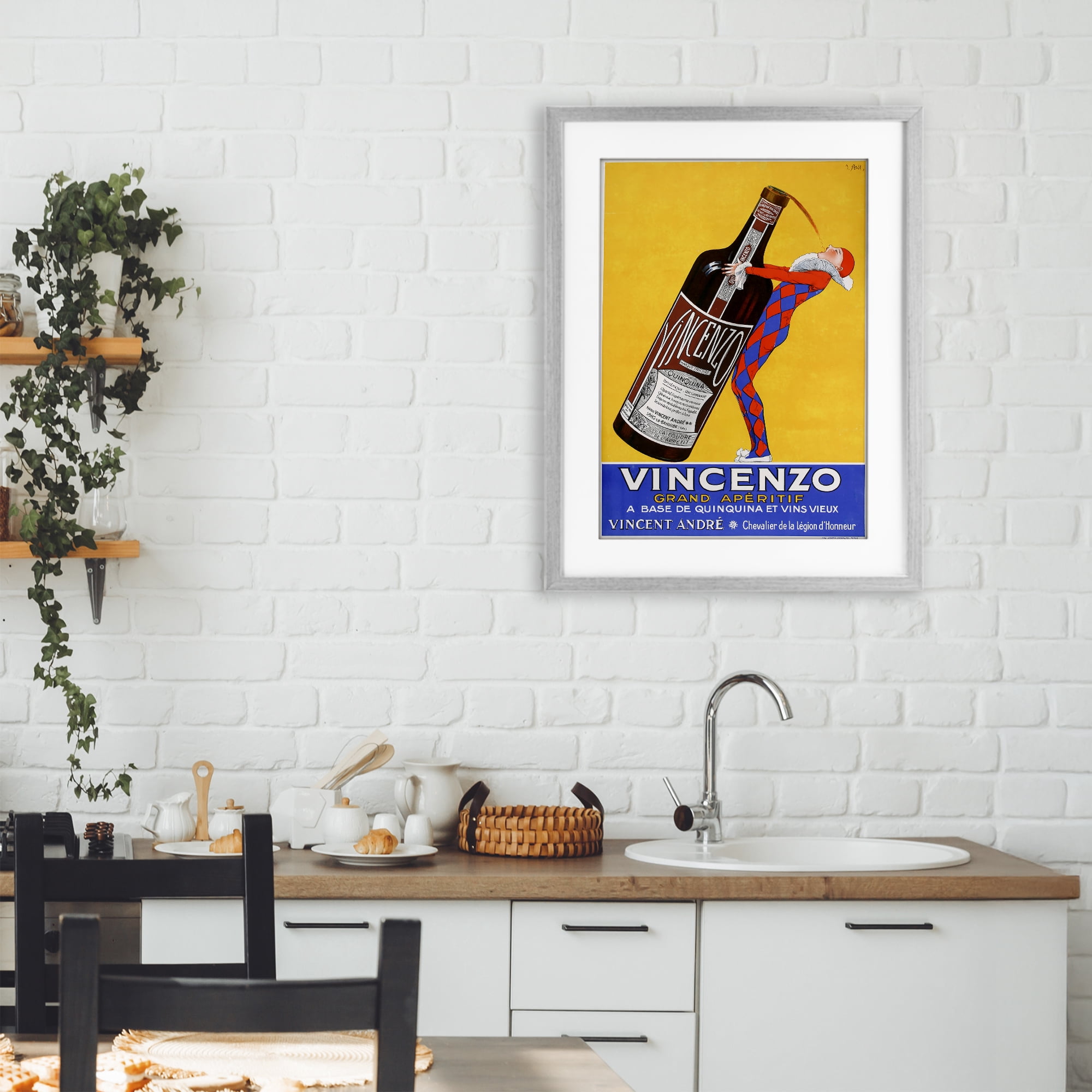 Stupell Industries Vincenzo Vintage Wine Gray Framed Print Under Glass, design by Vintage Posters