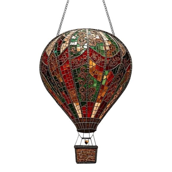 Solar Powered Acrylic Hot Air Balloon Light with Flickering Flame, Weather-Resistant, for Garden, Patio, Balcony, or Party Decor.