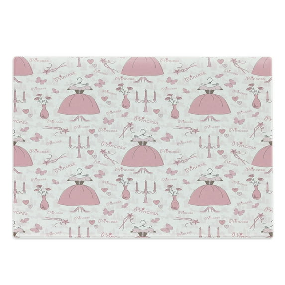 Cartoon Cutting Board, Pattern with Accessories of Cartoon Mystic Candles Bouquet Dress Shows, Decorative Tempered Glass Cutting and Serving Board, Large Size, Rose Pale Pink White, by Ambesonne