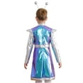 thumbnail image 3 of LiiYii Girls Alien Outfit Kids Party Fancy Dress Ups Outfits Glossy Dress with Arm Sleeve Hair Hoop Set Blue 16, 3 of 7