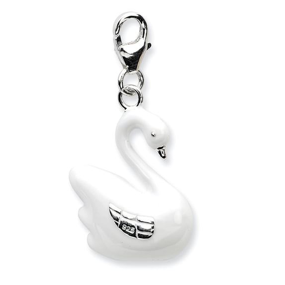 Sterling Silver Amore La Vita Polished 3-D Enameled Swan Charm Pendant with Fancy Lobster Clasp
