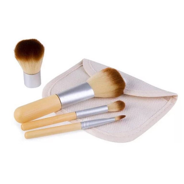 HEATSHAKING 4Pcs Cosmetics Brush Set with Soft Synthetic Fibers and Convenient Storage Sack