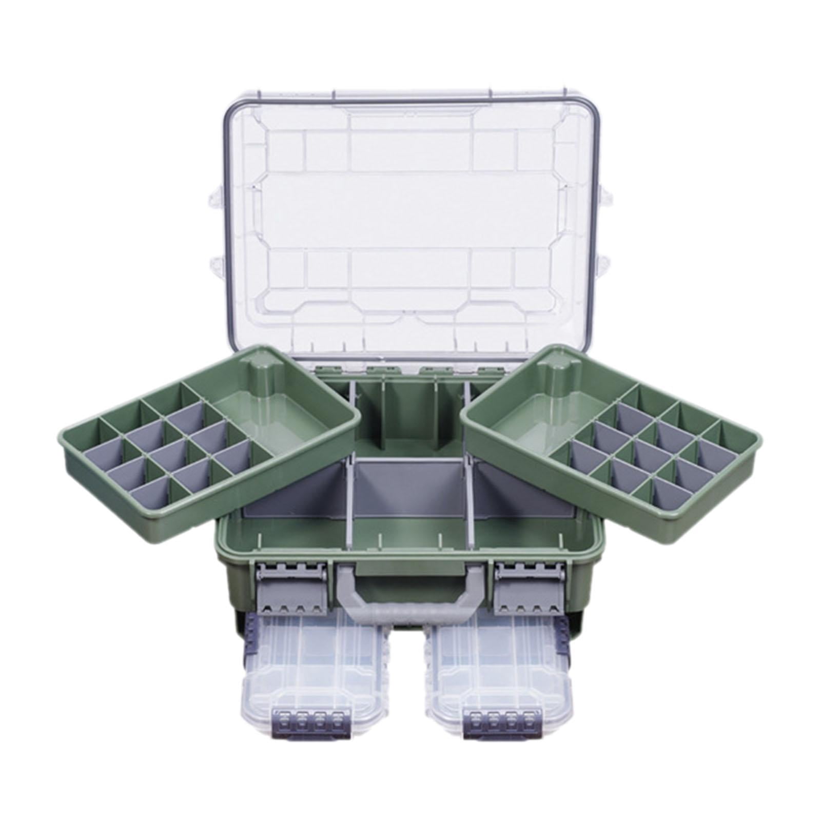 Wswqop Fishing Tackle Box Container Fishing Accessories Box Large Capacity Waterproof 3 Green