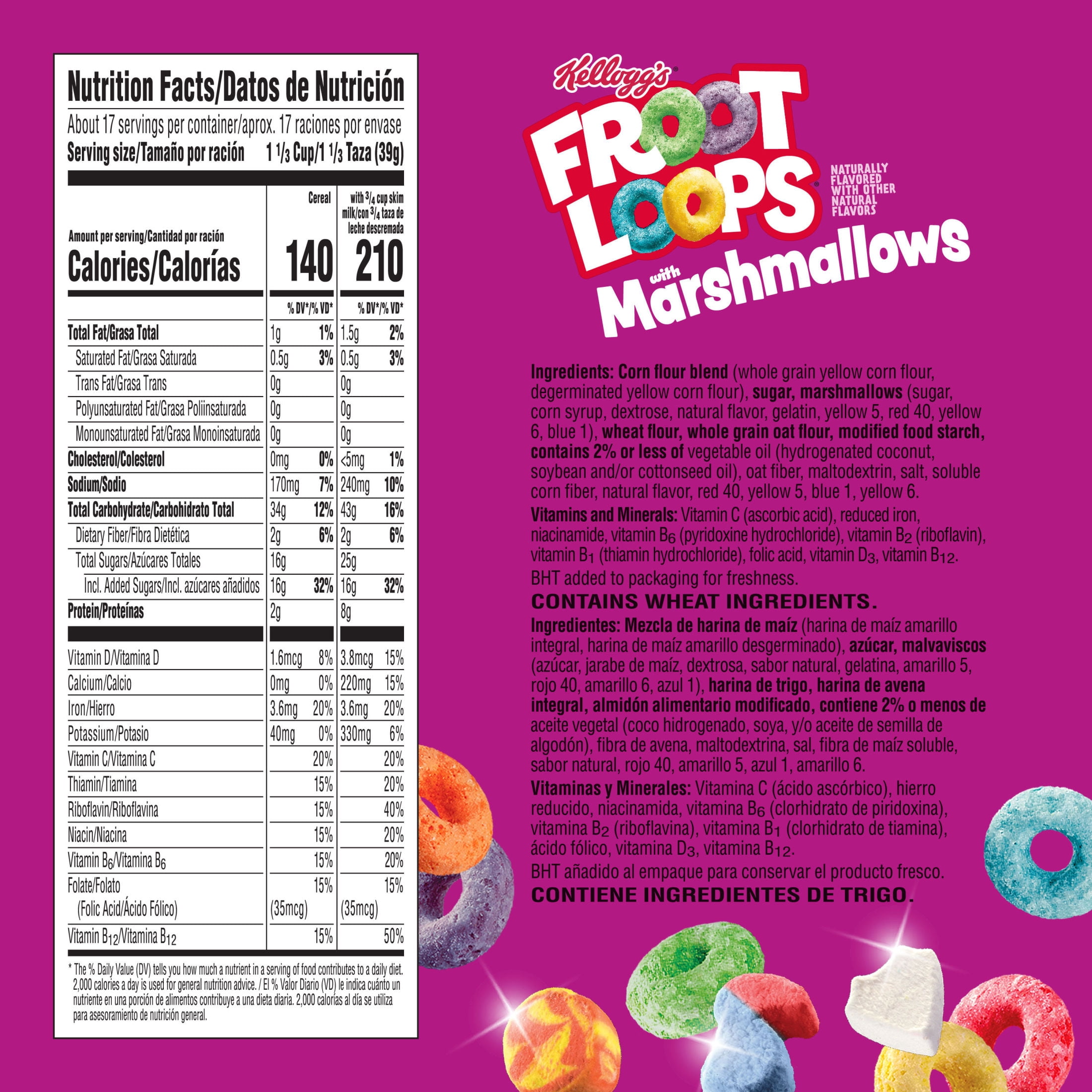 (8 pack) Kellogg's Froot Loops Original with Marshmallows Breakfast Cereal, 12g Whole Grains, Mega Size, 23.7  oz