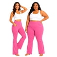 thumbnail image 2 of Stretch Is Comfort Women's High Waist Bootcut Yoga Pants Peached Petite w/Pockets Bright Pink Small, 2 of 6