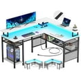 thumbnail image 4 of Homieasy L Shaped Desk with Power Outlets and LED Light, 55 inch Reversible L-Shaped Gaming Desk with Monitor Stand, Ergonomic Corner Computer Desk with Storage Shelf for Home Office, White, 4 of 8