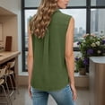 thumbnail image 4 of Womens Casual Tops Elegant Sleeveless Button Front Solid Tailored Collar Beach Outfits for Women,Army Green,L, 4 of 7