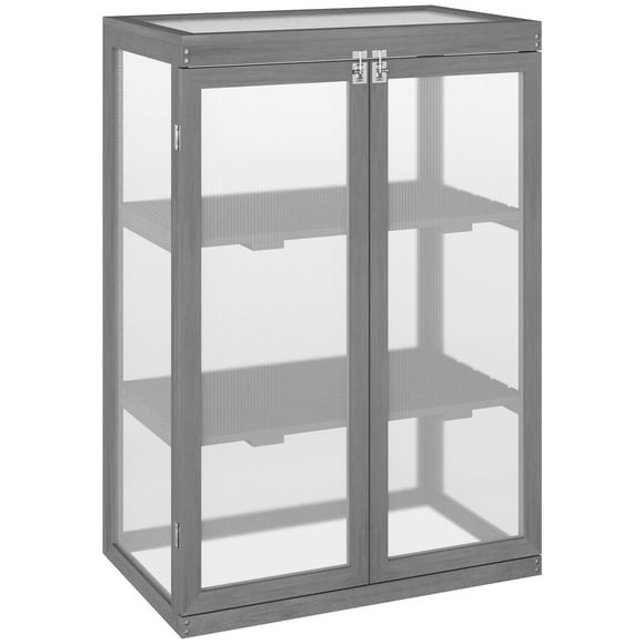 Outsunny Cold Frame Greenhouse with Wood Frame, 2 Shelves, Dark Gray
