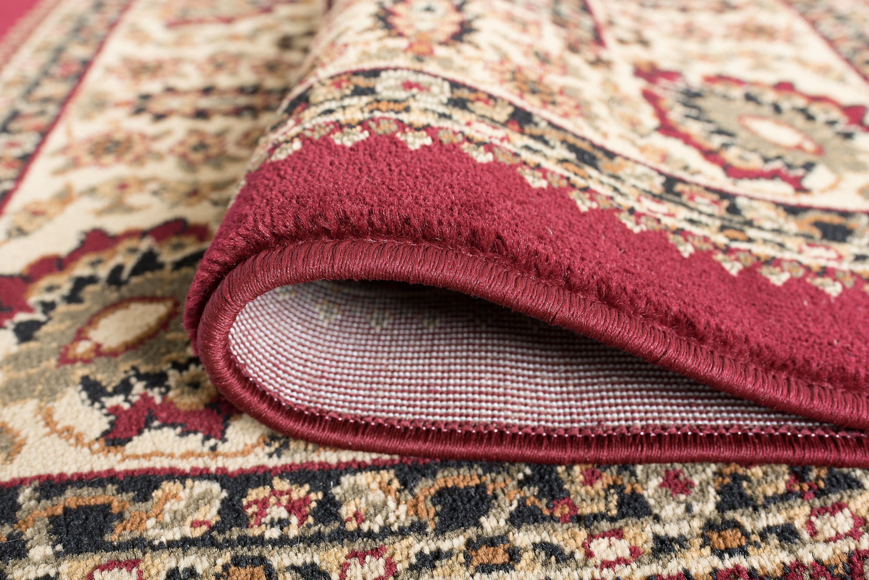 Sensation Transitional 5' Round Red and Beige Polypropylene Indoor Area Rug