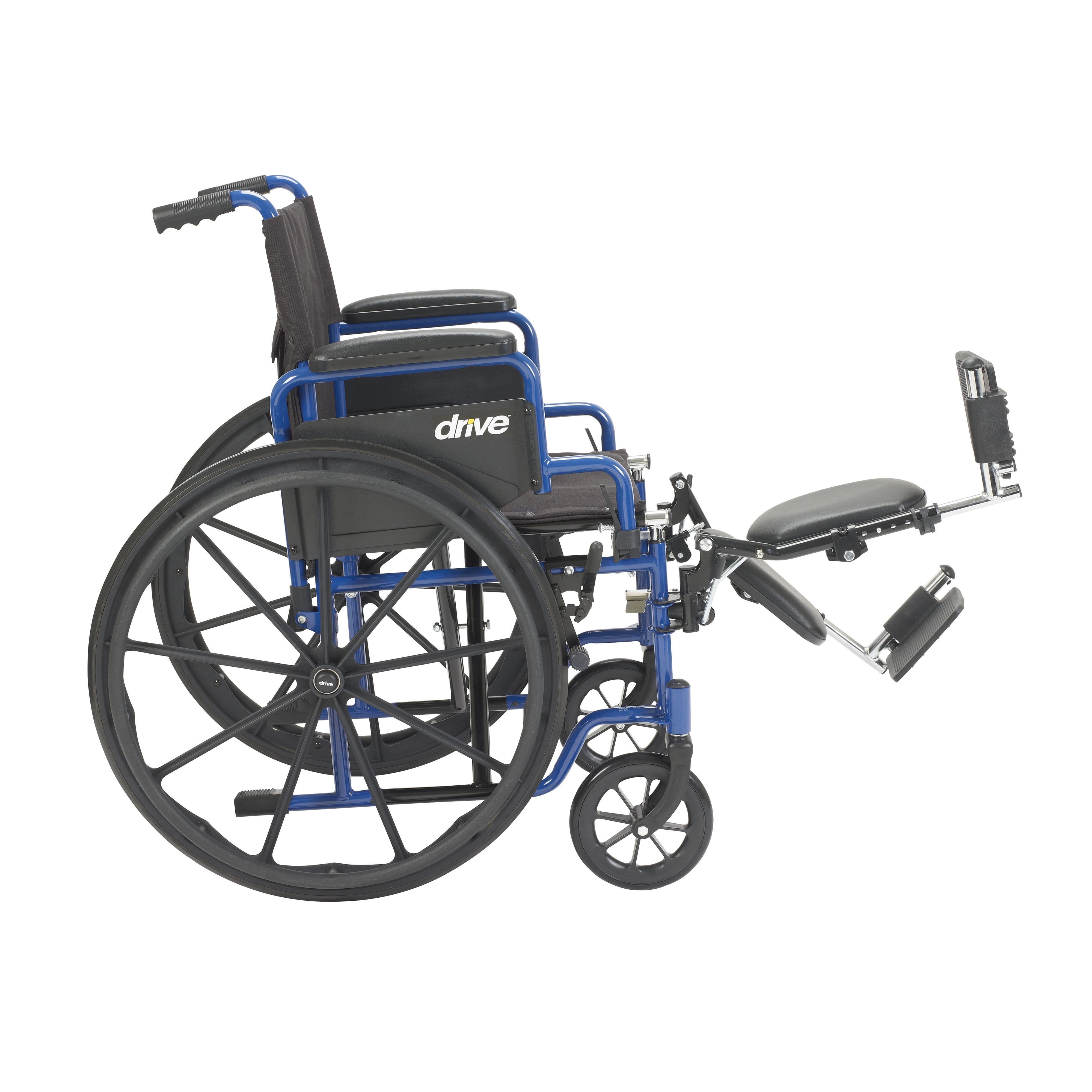 Drive Medical Blue Streak Wheelchair with Flip Back Desk Arms and Elevating Leg Rests, 20" Seat, Steel Frame