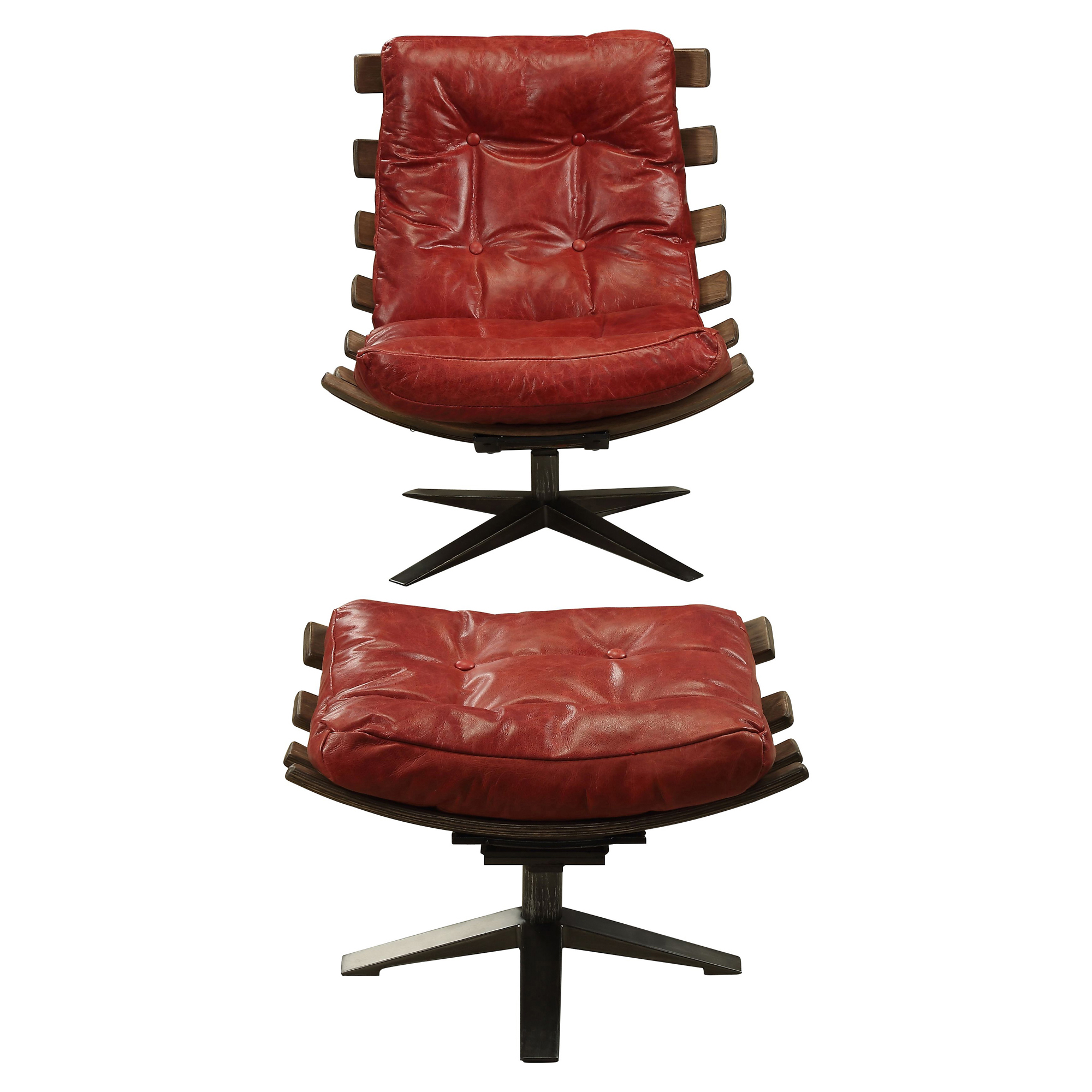 ACME Gandy 2-piece Chair and Ottoman Set in Antique Red and Brown - image 2 of 8