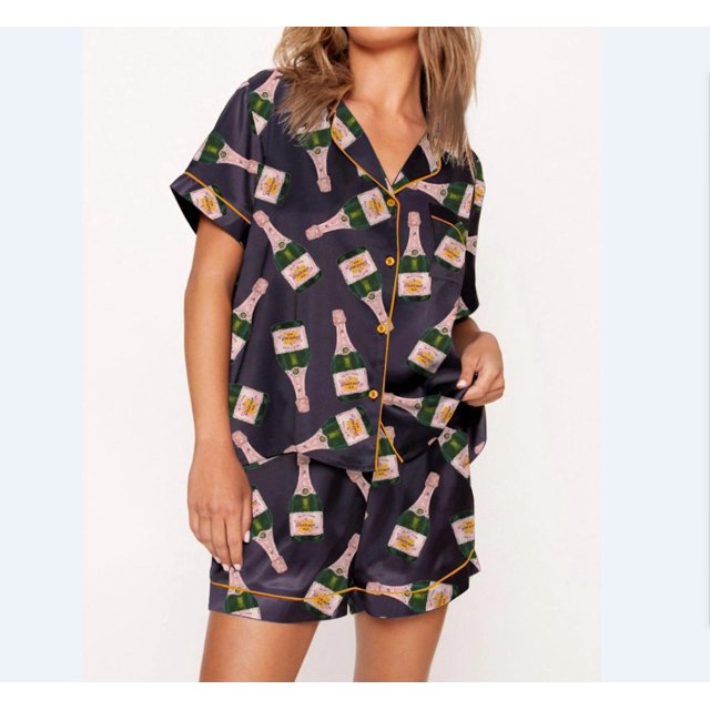Pyjama pour Femmes Ensemble Manches Courtes Bouton Pyjama Costume Décontracté T-Shirt Pyjama Costume-SinKeeU
