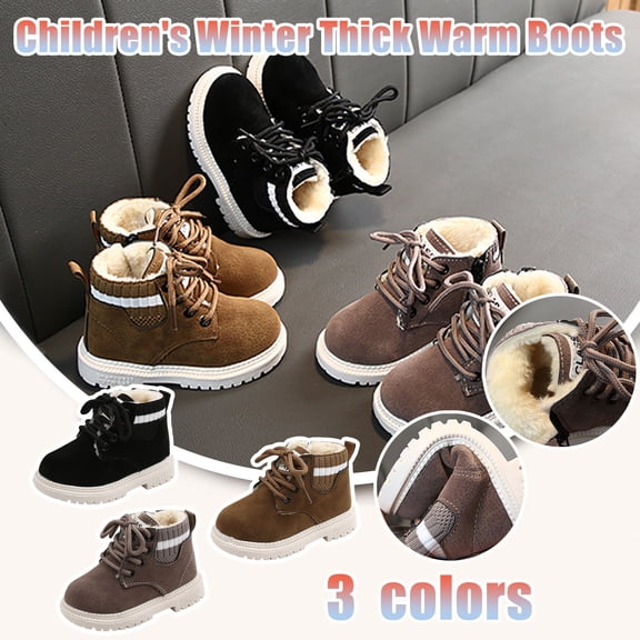 Kids Winter Boots Lace Up Ankle Boots Side Zipper Cozy Warm Lining Non Slip Outsole Lightweight Boots for Boys Girls Snow Weather Outdoor Everyday Wear