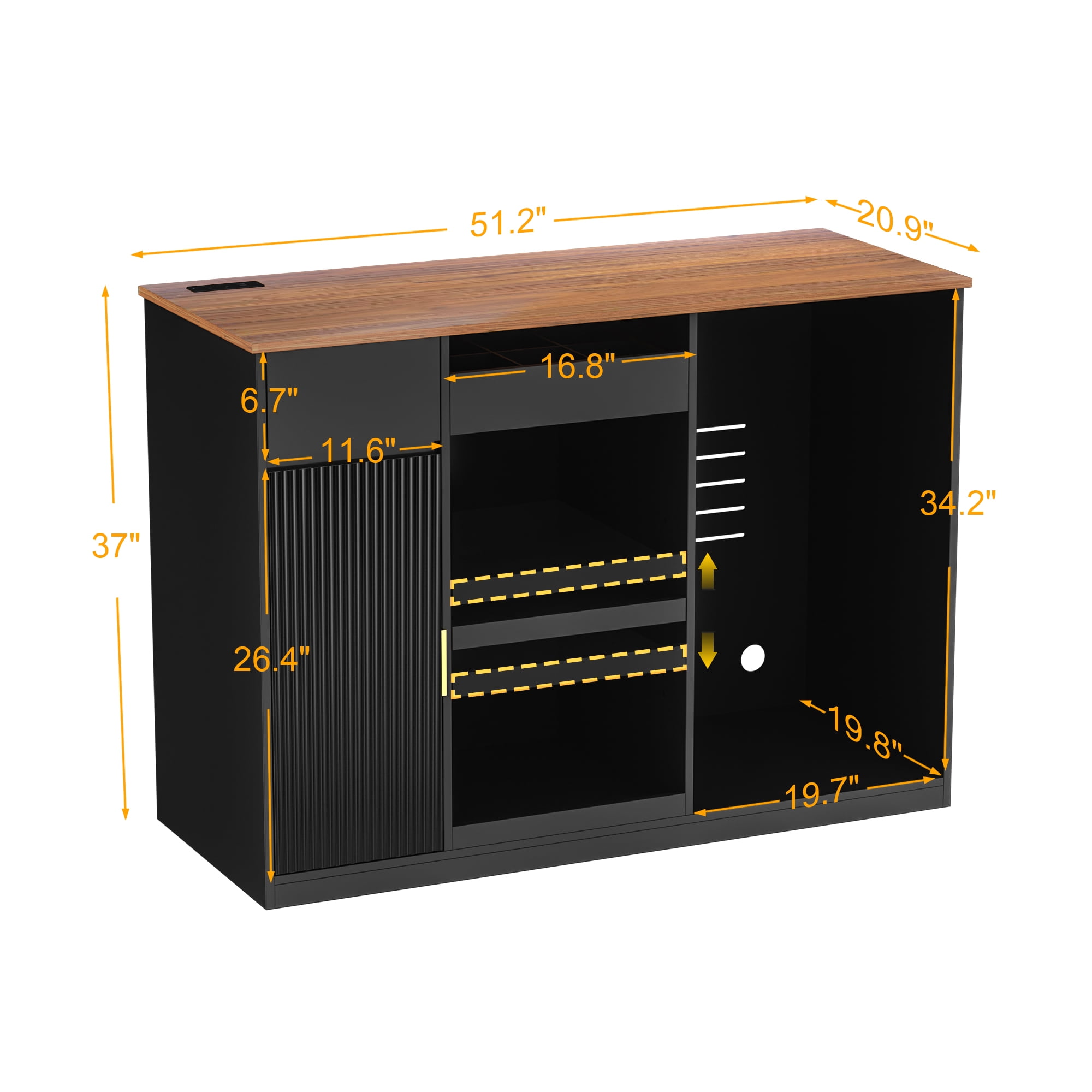 GDLF Snack Bar Cabinet with Fridge Space, Snack Organizer with Storage and Candy Display Shelf, Coffee Station for Home Theater or Game Room, 51.2", Black
