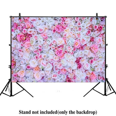 GreenDecor Polyester Fabric 7x5ft Natural peach roses photography backdrop background wedding blooming Beautiful colorful floral flower wall holiday Valentine's Day birthday party banner photo