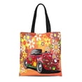 thumbnail image 1 of LADDKE Canvas Tote Bag Orange Car Flower Power Convertible on Colorful Red Retro Durable Reusable Shopping Shoulder Grocery Bag, 1 of 1