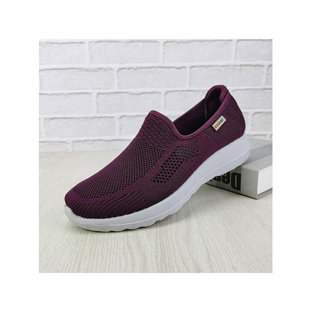 

Welliumy Mens Sneakers Slip On Flats Mesh Walking Shoes Running Casual Shoe Work Slip-Resistant Platform Purple 8
