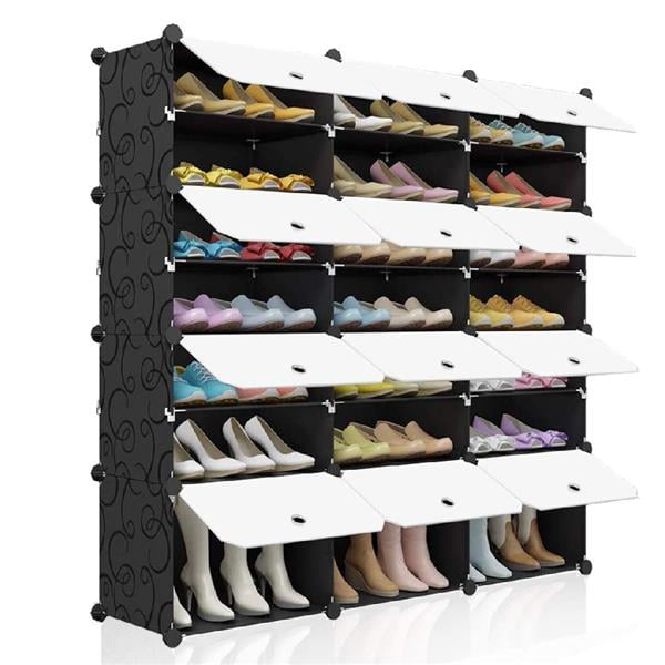 boots slippers， 6-Tiers Black Koossy Portable Shoe Rack Organizer Tower Shelf Storage Cabinet Stand Expandable for heels 