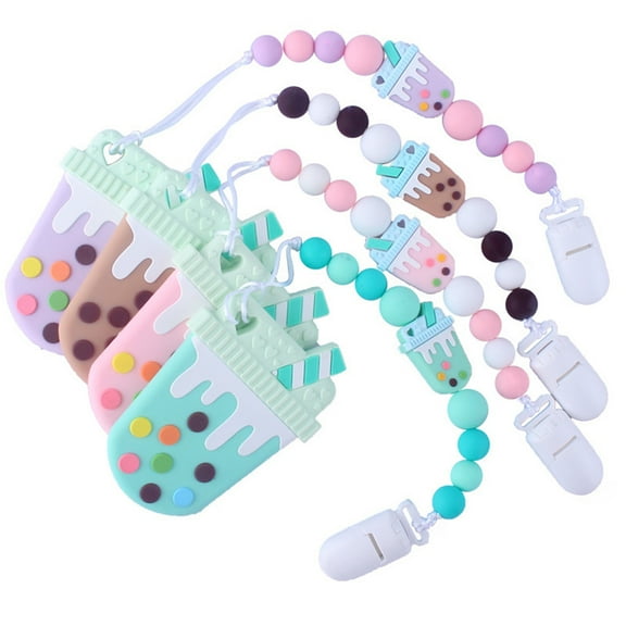Windfall Silicone Pacifier Clip Toy BPA Free Silicone Use with Any Pacifier or Teether Baby Teething Short Chain Pacifier Baby Food Grade Bead Ice Cream Teether Pacifier Clip