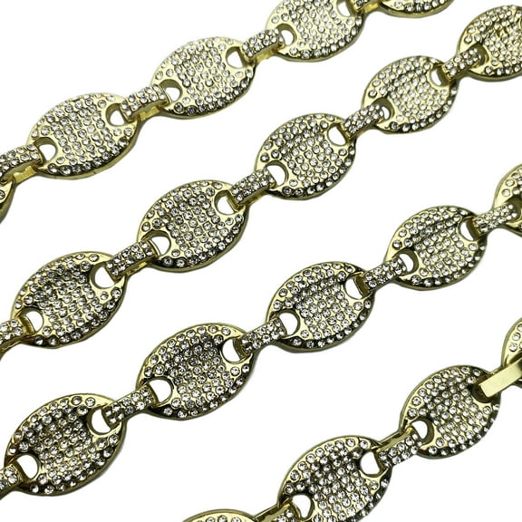 Mens 14K Gold Plated Mariner Anchor Chain Iced Hip Hop Necklace Micro Pave 30" inch x 12MM Thick