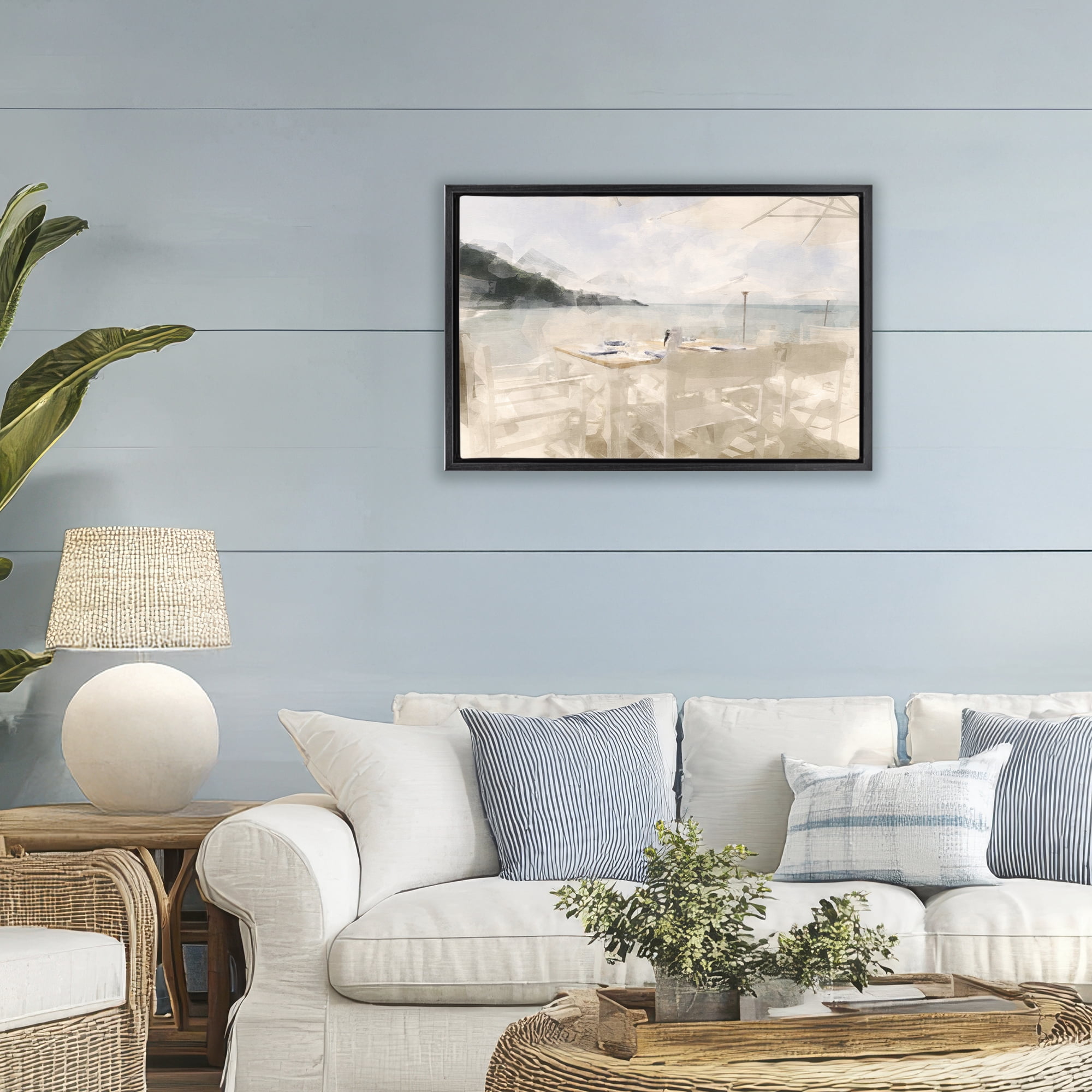 Stupell Industries Table By The Sea Black Framed Floater Canvas Wall Art, design by Noah Bay